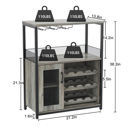 GAOMON Wine Bar Rack Cabinet with Detachable Wine Rack, Bar Cabinet with Glass Holder, Small Sideboard and Buffet Cabinet with Mesh Door (Grey) - WoodArtSupply