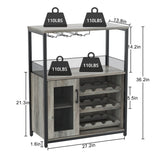 IDEALHOUSE 3-Tier Wine Bar Cabinet with Detachable Wine Rack and Storage Space, Buffet Cabinet with Glass Holder and Mesh Door, for Kitchen, Living Room and Bar (Gray) IDEALHOUSE