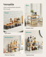 SONGMICS Cabinet Organizer Shelf, Set of 2 Kitchen Counter Shelves, Kitchen Storage, Spice Rack, Stackable, Expandable, Metal and Engineered Wood, Ink Black and Natural Beige UKCS200B01 SONGMICS