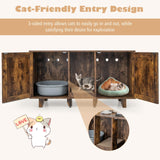 Tangkula Double Cat Litter Box Enclosure for 2 Cats, Large Stackable Hidden Privacy Cat Washroom Cabinet with Scratching Board, Indoor Cat House TV Stand, Litter Box Furniture (Rustic Brown) Tangkula