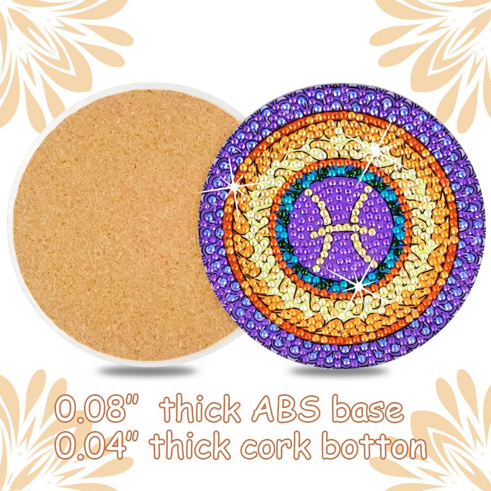 12Pcs Diamond Painting Coasters Kit with Holder Cork Base, DIY Zodiac Constellation Coasters Diamond Painting Kits for Beginners, Adults DIY Diamond Art Painting Craft Supplies Praise V Do