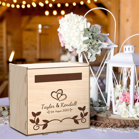 Personalized Wooden Card Box for Wedding Reception Custom Wooden Wedding Card Box Holder with Slot Wedding Money Box Holder with Name and Date Engagement Party Envelope Keepsake Memory Chest Smallduuck