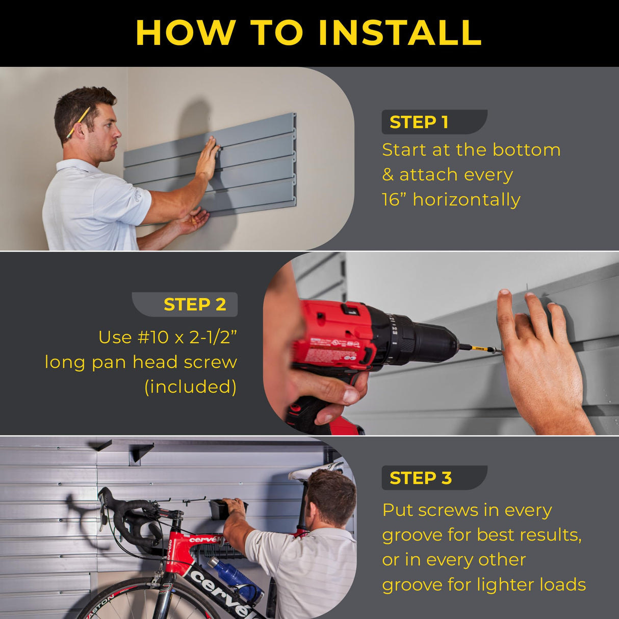 DLDIRECT 36" X 48" - Grey Slatwall Panel Garage Organizer: Heavy Duty Wall Mounted PVC Rack, Interlocking Slat Paneling for Garage Storage, Slotwall Board, Shelves System DLDIRECT