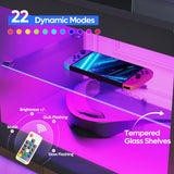 Bestier Modern TV Stand for 55 60 inch TV with LED Lights, High Gloss Entertainment Center TV Console Table with Storage Shelves for Living Room, Glossy Black Bestier