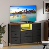 VASICAR Black Dresser with LED Lights & Power Outlets, Dresser TV Stand with 8 Drawers for 55" TV, Fabric Chest of Drawers for Bedroom, Living Room, Entryway VASICAR