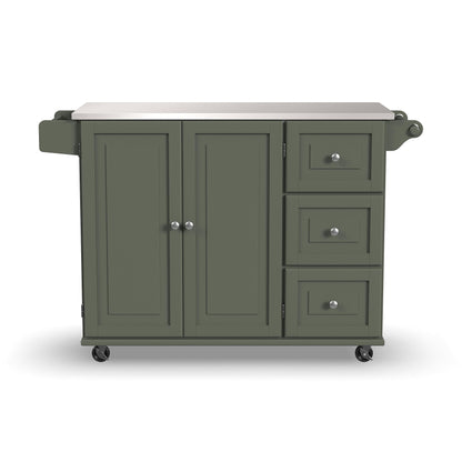 Homestyles Mobile Kitchen Island Cart with Stainless Steel Top, Sage Green - WoodArtSupply