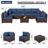 Amopatio Patio Furniture Set 7 Pieces Patio Conversation Set Outdoor Sectional Wicker Rattan Sofa with All-Weather Cover, Patio Furniture with Pillows Fits Porch Garden Backyard Balcony (Navy) Amopatio