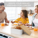 Beautiful Bread Box With Wooden Lid For Your Kitchen Countertop - Spacious Container Perfectly Stores Your Homemade Bread, English Muffins & Bagels - Quality Cutting Board Lid Keeps Your Bread Fresh ZICOTO
