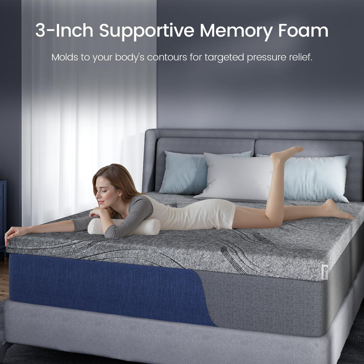 Fancylion Full Memory Foam Mattress Topper Firm, 3 Inch Extra Firm Mattress Topper for Back Pain Relief, Copper Infused Cooling Bed Topper with Washable Cover & Non-Slip Base, CertiPUR-US Certified Fancylion