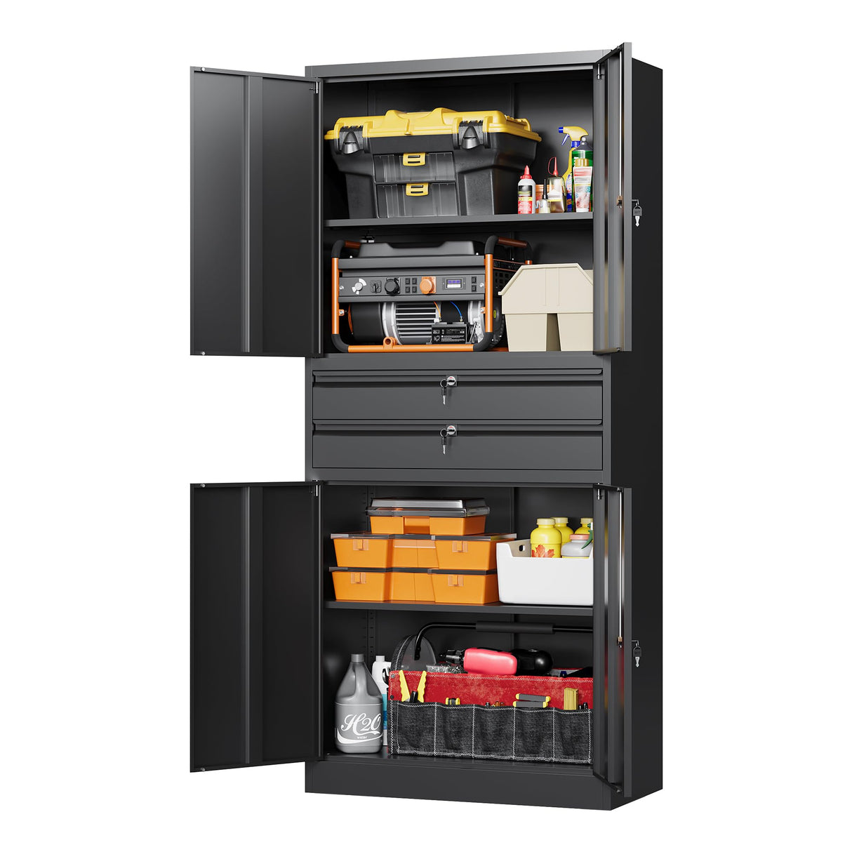 Letaya Metal Garage Storage Cabinet,71" Heavy Duty Steel Cabinet Tool Cabinet with 4 Door Lock-Adjustable Shelves and 2 Drawer for Garage Home Office Utility Room (Black) Letaya