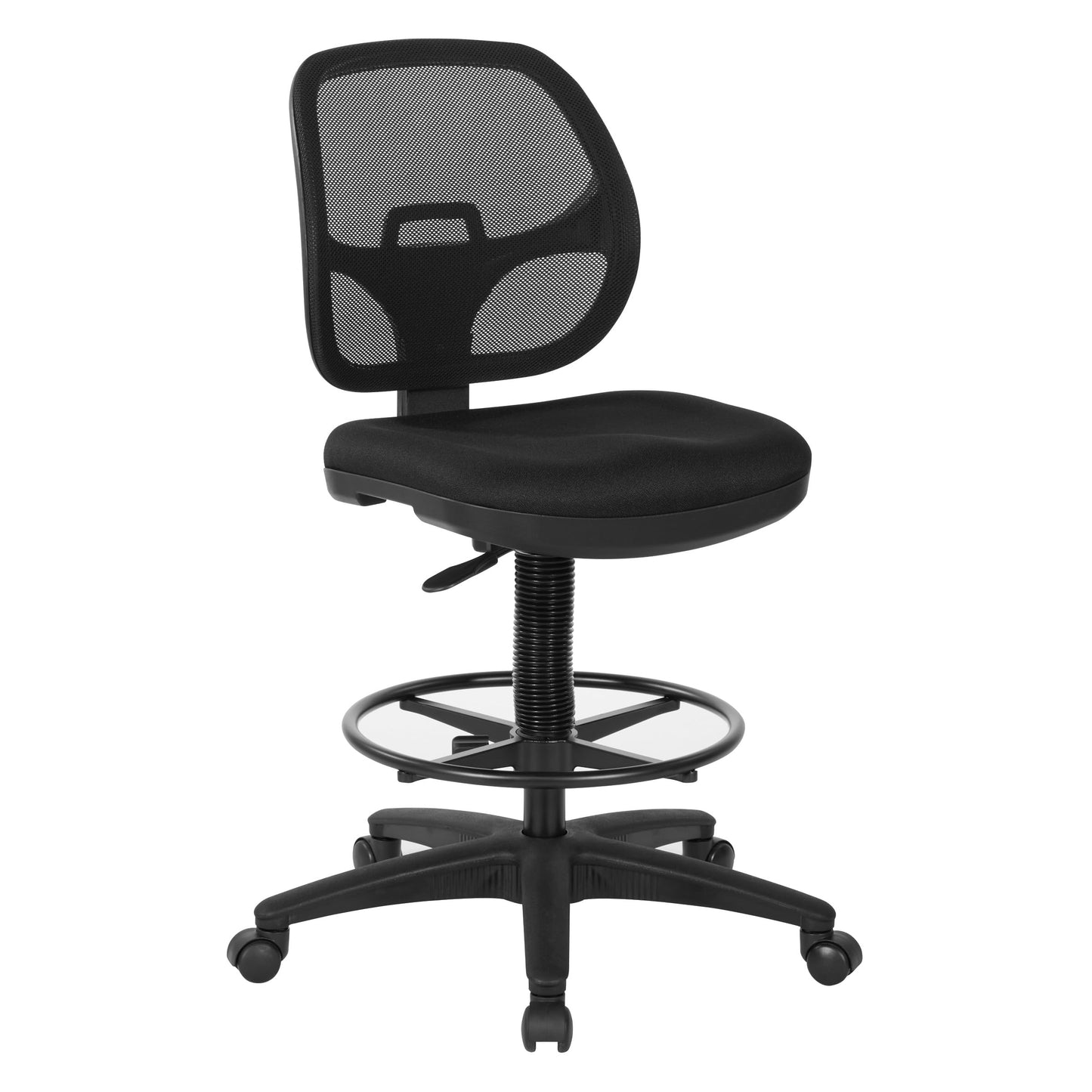 Office Star DC Series Deluxe Breathable Mesh Back Ergonomic Drafting Chair with Lumbar Support and Adjustable Footring, Black Fabric - WoodArtSupply