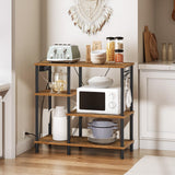 HOOBRO Bakers Rack with Power Outlet, Microwave Stand with 5 S-Shaped Hooks, Coffee Bar, Kitchen Storage Shelf, for Kitchen, Living Room, Rustic Brown and Black BF19UHB01 HOOBRO