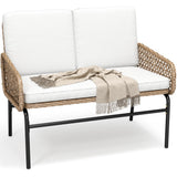 YITAHOME Patio Loveseat Wicker Outdoor Furniture, All Weather Rattan Conversation Loveseat for Backyard, Balcony and Deck with Soft Cushions, Light Brown+Beige YITAHOME