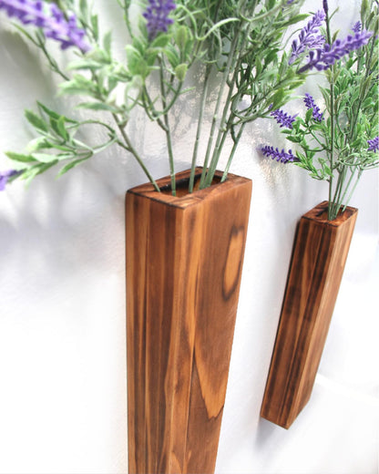 MHYGJQA Wood Wall Planter for Indoor Plants,2 Pack Bathroom Wall Decor,Handmade Wood Wall Vase for Bedroom,Living Room,Hanging planter for Dried Flower Faux Greenery,Modern Farmhouse home Decor(Brown)