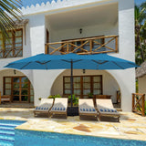 wikiwiki 15ft Large Patio Umbrellas with Base Included, Outdoor Double-Sided Umbrella with Crank Handle, Powerful UV Protective, for Pool Lawn Garden, Royal Blue wikiwiki