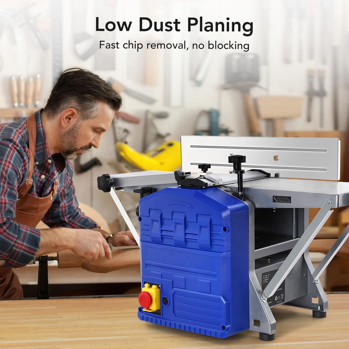 Power Benchtop Planer, TROPOW 1250W Powerful Benchtop Planer, Low Dust Work, Worktable Thickness Planer Low Noise Ideal for Hard and Soft Wood Planing TROPOW