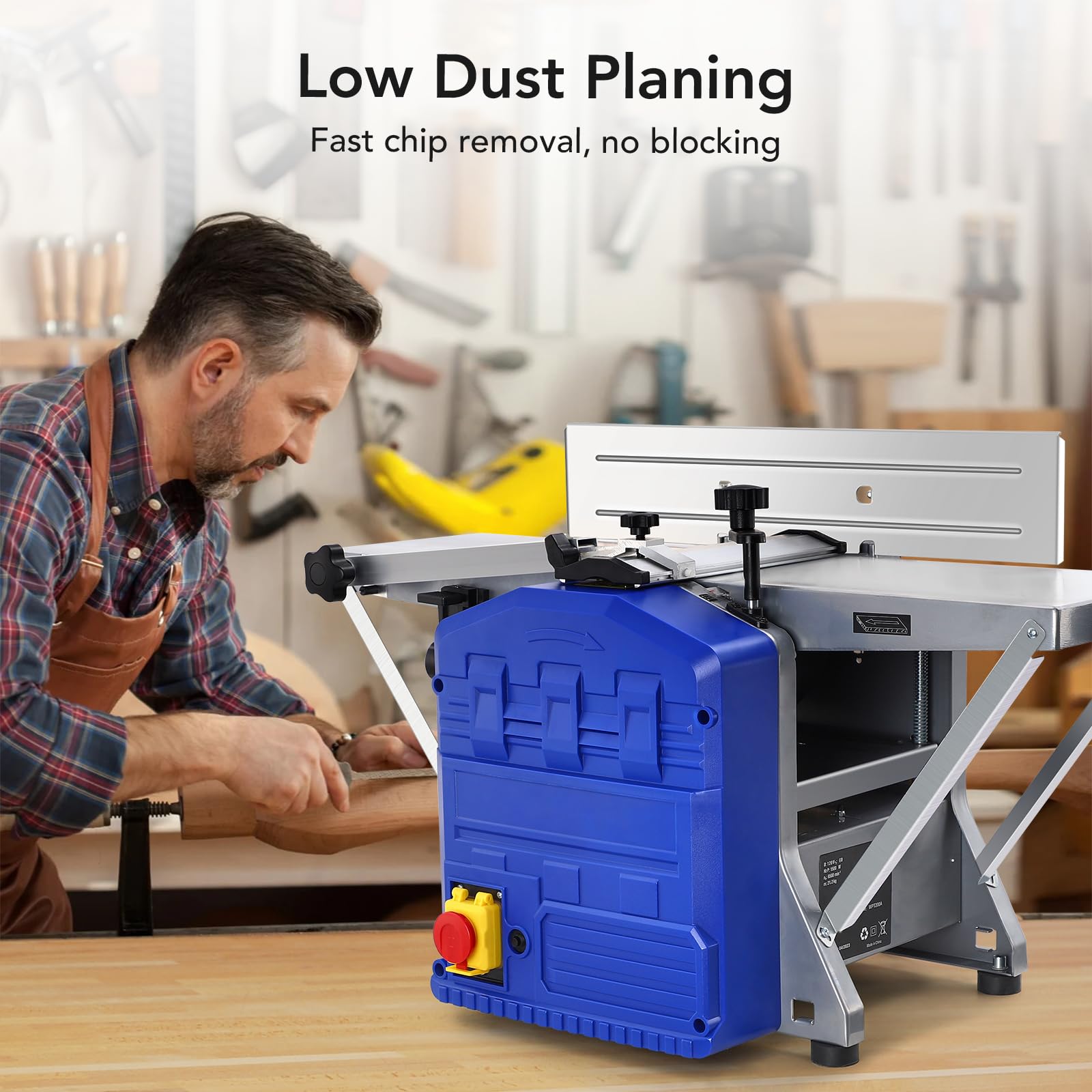 1250W Power Benchtop Planer, 29 "x 8" Worktable Thickness Wood Planer, Low Noise, Low Dust Planing and Dual Planing Function, for Removing Hard and Soft Wood Materials, Blue - WoodArtSupply