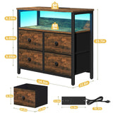 Yoobure Night Stand with Charge Station, Nightstand with 4 Drawers Bedside Table, LED Dresser with Storage Shelf, Night Stands for Bedroom, Side Table 3-Tier Wood End Table for Home Rustic Brown Yoobure