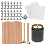 Wood Wicks for Candles Making,50pcs Wooden Candle Wicks,50pcs Wick Stickers,for Soy Wax, Beeswax, Coconut Wax - DIY Candle Making Supplies for Beginners & Professionals Blingfun