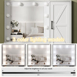 Fameill Vanity Desk with Mirror and Lights,Make up Vanity with Chair and Outlet,Dressing Table with Jewelry Cabinet, Bedroom Vanity with 2 Drawers, 3 Lighting Colors,36.4 inch,White Fameill