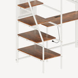 LUMISOL Metal Loft Bed Twin Size, Heavy Duty Metal Loft Bed Frame with Desk, Staircase, Charging Station and LED Lighting for Bedroom, Dormitory, White LUMISOL