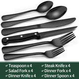 24-Piece Black Silverware Set with Steak Knives, Black Flatware Set for 4, Food-Grade Stainless Steel Tableware Cutlery Set, Mirror Finished Utensil Sets for Home Restaurant EWFEN