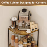 keomaisyto Coffee Bar Cabinet, 3-Tier Corner Coffee Stand with Storage Shelf & 16.34" Countertop, Rustic Wood Coffee Bar Station with Adjustable Feet for Kitchen/Entrance/Living Room/Dining Room keomaisyto