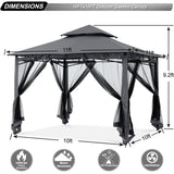 ABCCANOPY Gazebos for Patios 10x10 - Outdoor Steel Frame Gazebo with Mosquito Netting for Lawn Backyard Garden Deck (Dark Gray) ABCCANOPY