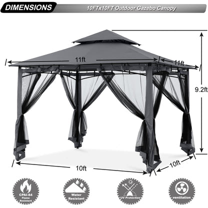 ABCCANOPY Gazebos for Patios 10x10 - Outdoor Steel Frame Gazebo with Mosquito Netting for Lawn Backyard Garden Deck (Dark Gray)