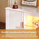 Bestier LED TV Stand for 55/60/65 Inch TV, Gaming Entertainment Center with Cabinet for PS5, Xbox, Fluted TV Console with Adjustable Glass Shelves for Living Room, Bedroom 57 Inch,Bright White Bestier