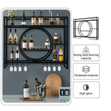 Wall Mounted Wine Rack, Hanging Metal Round Wine Rack Cabinet, Multifunctional Storage Rack, Vintage Style Wine Bottle Shelf, with Wine Glass Holder, for Home Restaurant Bars (140cm/55.1in) Hrwug