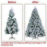 Yaheetech 7.5ft Pre-lit Artificial Christmas Tree W/Incandescent Warm White Lights, Snow Flocked Full Prelighted Xmas Tree W/1284 Branch Tips, 550 Incandescent Lights & Foldable Stand, Green & White Yaheetech