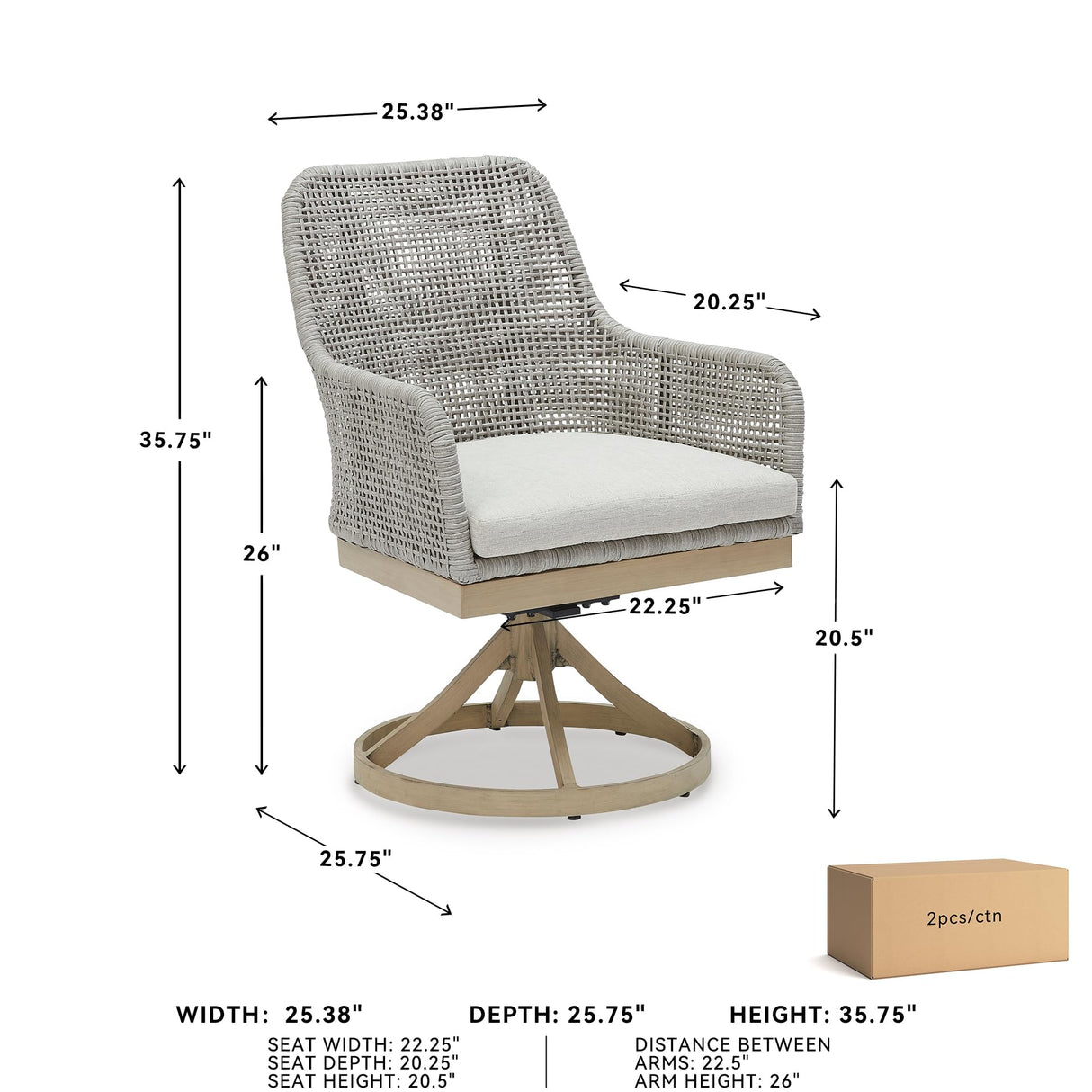 Signature Design by Ashley Seton Creek Cottage Weather Resistant Outdoor Swivel Dining Chair with Cushion, Set of 2, Light Brown & Light Gray Signature Design by Ashley