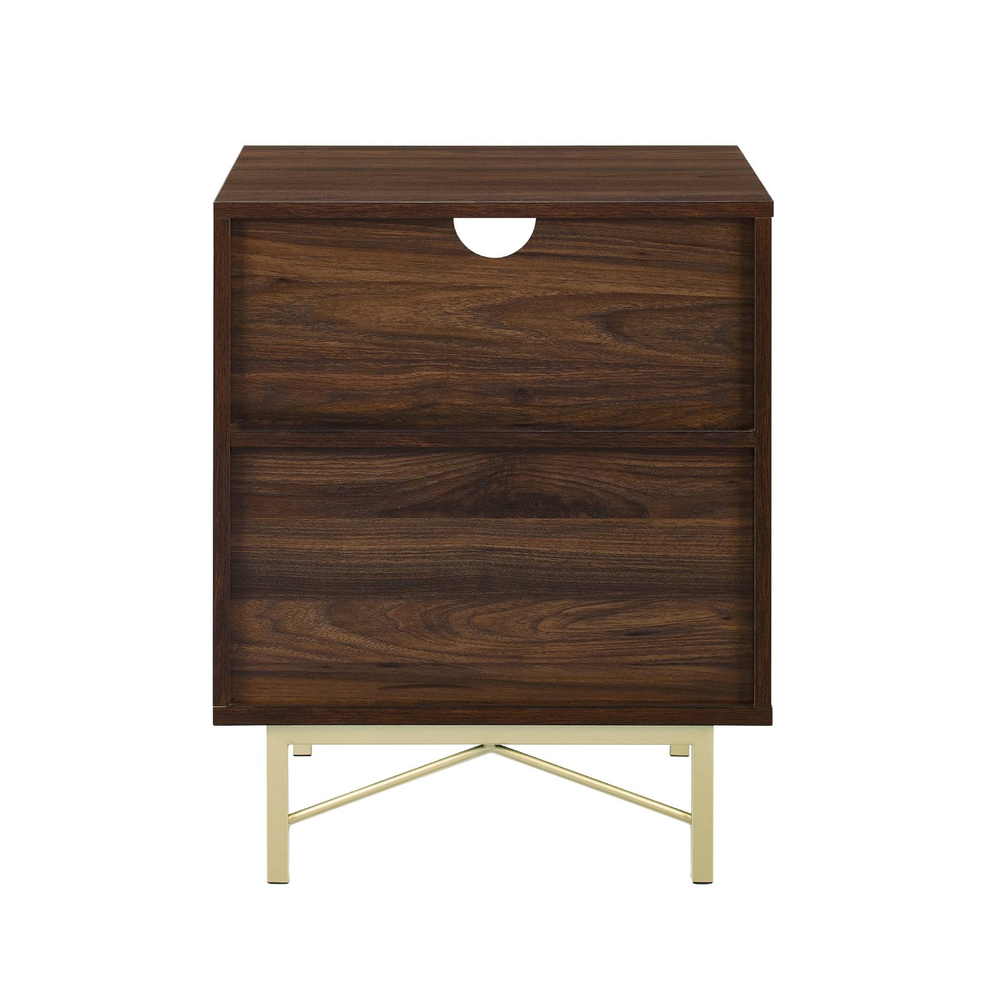 Walker Edison Morgan Contemporary Wood and Metal 1 Drawer Nightstand with Gold Accents, 25 Inch, Dark Walnut and White Poplar - WoodArtSupply