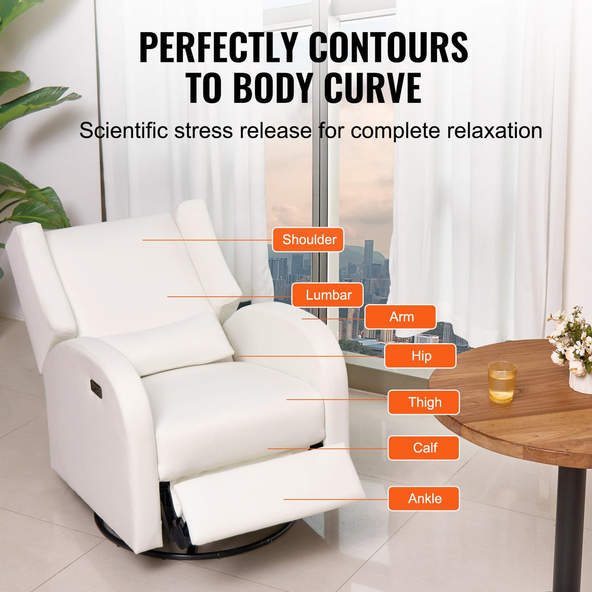 VEVOR Electronic Power Recliner and Swivel Glider, 250 lbs Weight Capacity Swivel Glider Recliner Chair with USB Port, Polyester Surface Swivel Rocker Recliner for Living Room, Bedroom, Off White VEVOR