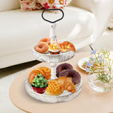 ASMPCUE 2 Tiered Tray Stand, Farmhouse Tiered Tray Stand with Metal Handle for Home Kitchen Decor, Wooden Rustic Two Tiered Serving Tray Coffee Table Tray for Holiday, Tray ONLY(Distressed White) ASMPCUE