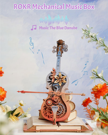 ROKR 3D Puzzles for Adults, Wooden Music Boxes-Cello, Model Kits for Adults, DIY Building Sets for Kids, Birthday Gifts Hobbies for Women Men ROKR