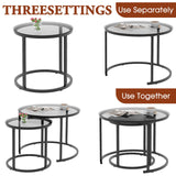 aboxoo Nesting Coffee Table Grey Glass Table Set of 2, Small Round Glass Nesting Tables for Living Room Bedroom, Accent Tea Table with Metal Frame Modern Industrial Simple aboxoo