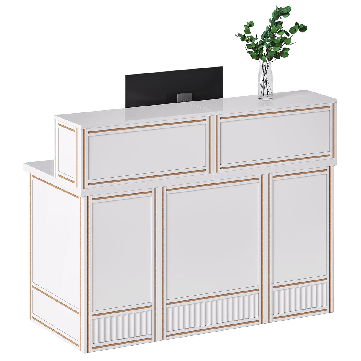 LITTLE TREE 57-Inch Reception Desk with Counter, Boho Style Front Desk, Modern Checkout Counter, Receptionist Desk for Retail, Lobby, Salon, Office, White LITTLE TREE