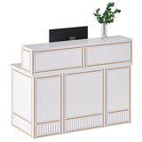 LITTLE TREE 57-Inch Reception Desk with Counter, Boho Style Front Desk, Modern Checkout Counter, Receptionist Desk for Retail, Lobby, Salon, Office, White LITTLE TREE