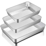 E-far Baking Pans Set of 3, Stainless Steel Sheet Cake Pan for Oven - 12.5/10.5/9.4Inch, Rectangle Bakeware Set for Cake Lasagna Brownie Casserole Cookie, Non-toxic & Healthy, Dishwasher Safe E-far