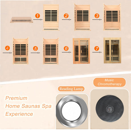 KUNSANA Infrared Sauna 2 Person, Low EMF Infrared Saunas for Home, Indoor Home Sauna Spa, Hemlock Wooden Sauna Room, 1500Watt, Bluetooth Speakers, Reading Lamps KUNSANA