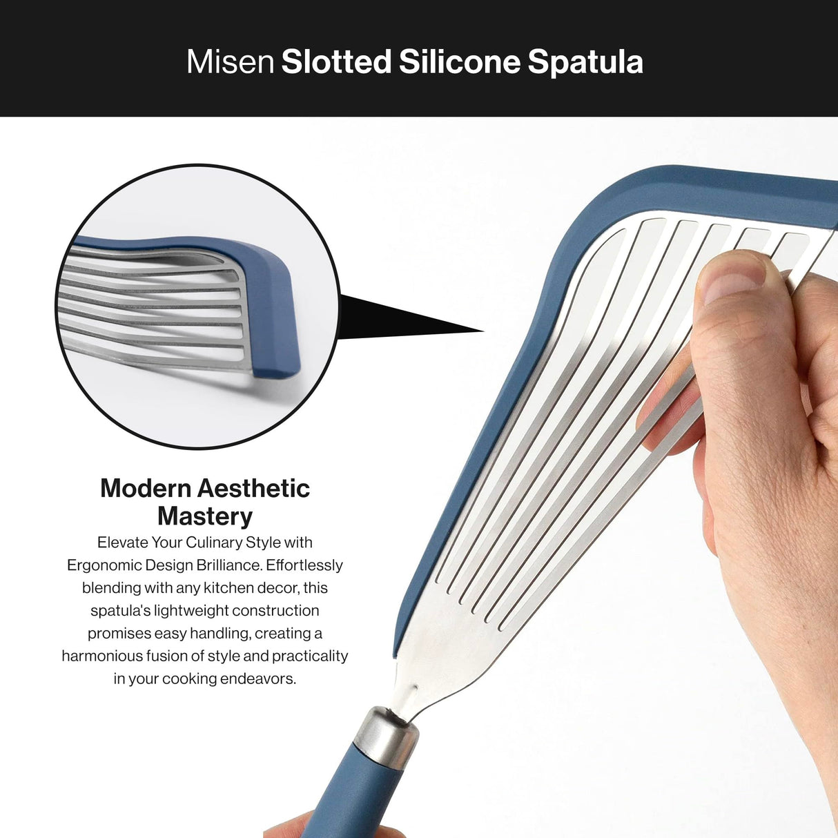 Misen Fish Silicone Spatula - Slotted Turner for Cooking - Perfect for Frying - Heat Resistant - Dishwasher Safe -1mm Thick Flexible Flipper - Soft Silicone Grip Handle for Easy Use Misen