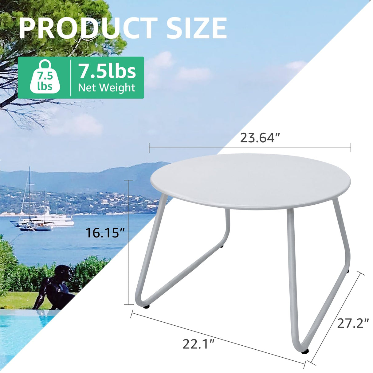 Meluvici Patio Outdoor Coffee Table Set of 2, Weather Resistant Steel Round End Tables, Outdoor Nesting Table for Patio, Balcony, Bistro and Indoor, White Meluvici