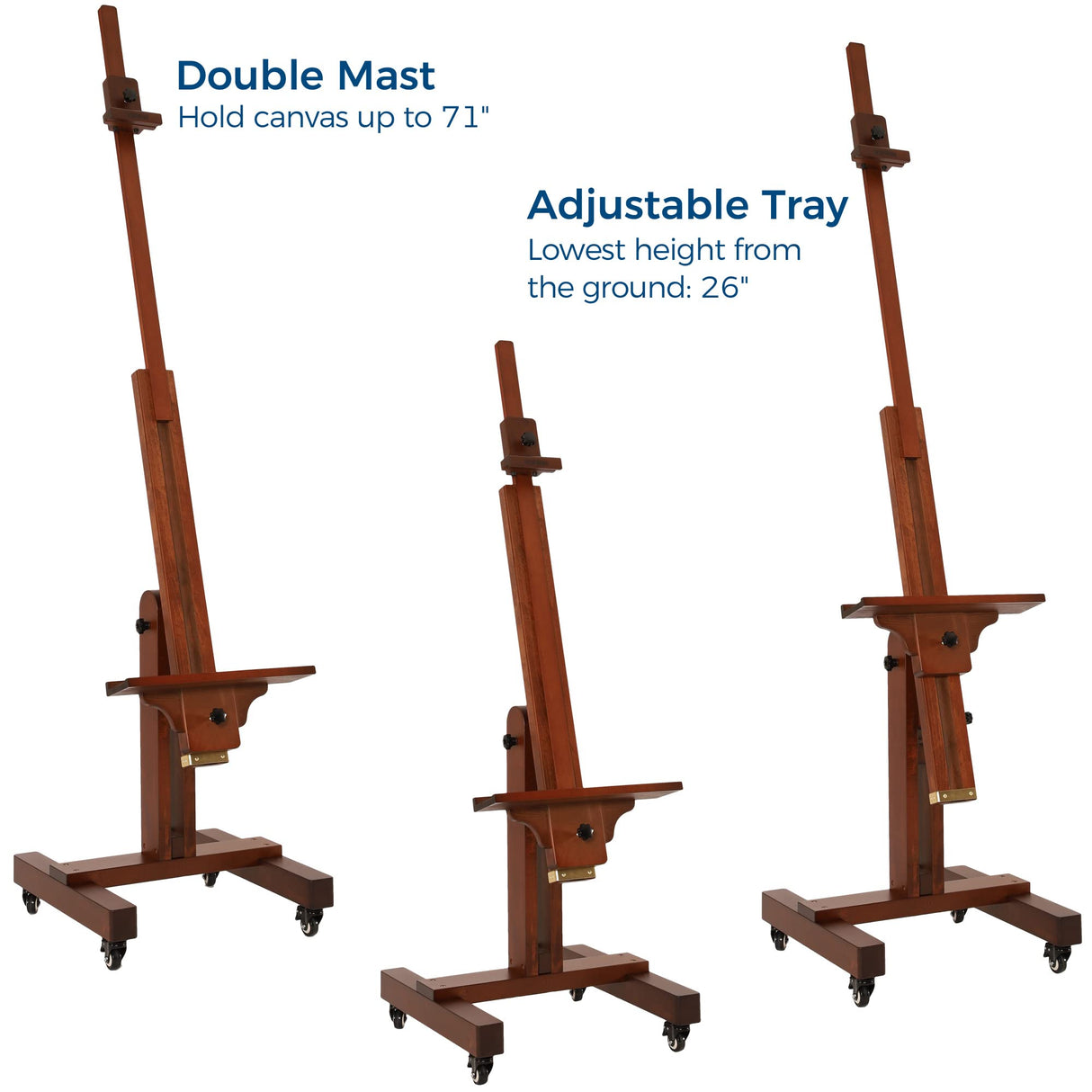 VISWIN Extra-Large Studio Easel, Hold Canvas to 71", Tilts Flat, Adjustable Movable Solid Beech Wood Heavy Duty Easel Stand, Art Easel for Painting Adult, Artist, Large Easel for Painting Canvas, TV VISWIN