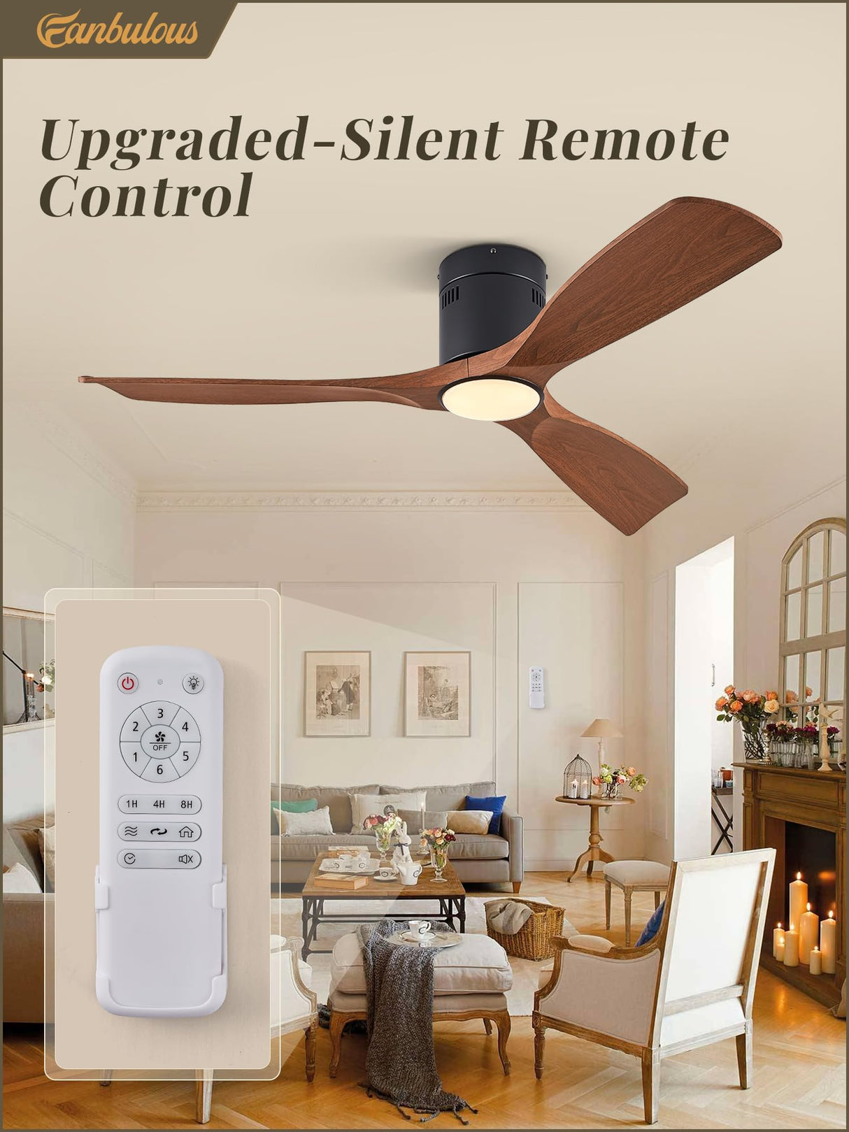 Fanbulous 52" Ceiling Fans with Lights and Remote Control,Modern Flush Mount Ceiling Fan with 3 LED Colors,Low Profile Ceiling Fans with 6-Speeds Reversible DC Motor for Bedroom Living Room Patio Fanbulous
