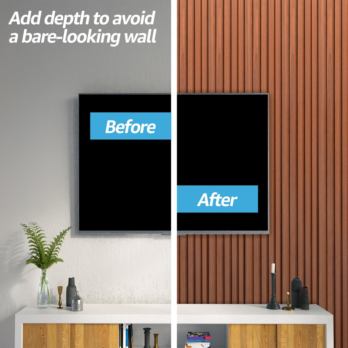 Art3d WPC Slat Wall Panels, 8-Pack 108 x 6 Inch 3D Wall Accents for Interior Wall Decor, Living Room, Bedroom, Teak Art3d