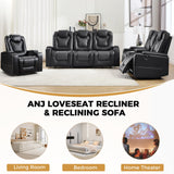 ANJ Reclining Loveseat,Power Recliner Sofa with USB Ports and Cup Holders - Overstuffed Electric Living Room Seating PU Leather Double Recliner with Hidden Arm Storage, Easy to Clean (Black) ANJ