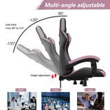 Bigzzia Gaming Chair, Ergonomic Video Game Chairs with Pillow and Lumbar Support, Racing Style Height Adjustable Computer Chair with 360°-Swivel Seat for Adults(Black/Pink) Bigzzia