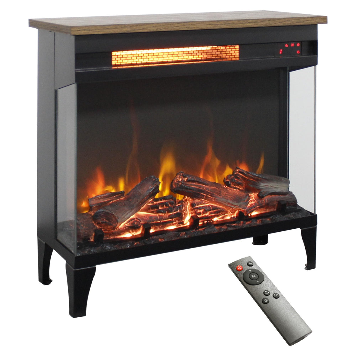 Innoflame 24" Electric Fireplace Heater, 3-Sided Glass & Wooden Top Design, Adjustable 4 Flame Colors, Remote, Timer, 1500W Infrared Heater w/Overheat Protection, Fireplace Heaters for Indoor use Innoflame